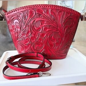 Hand tooled leather crossbody
